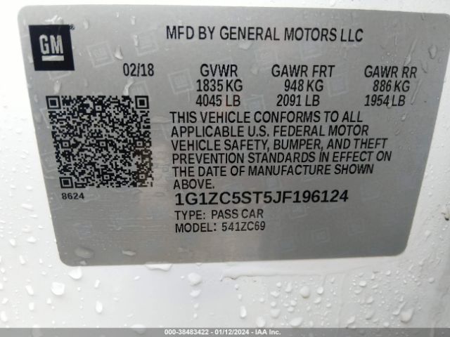 1G1ZC5ST5JF196124 Chevrolet Malibu 1fl