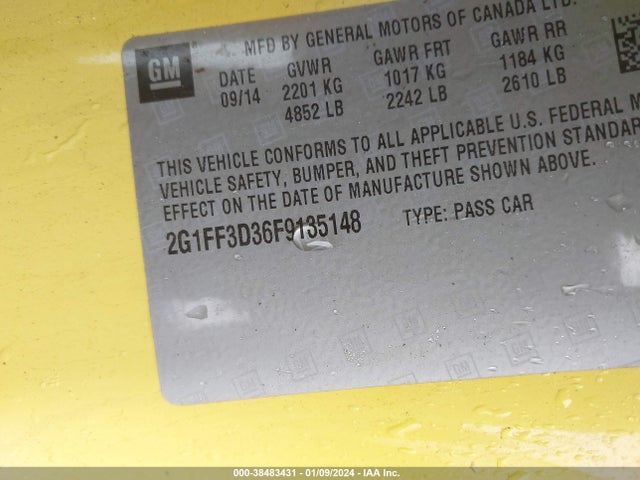 Chevrolet Camaro 2lt 2015 2G1FF3D36F9135148 Image 9
