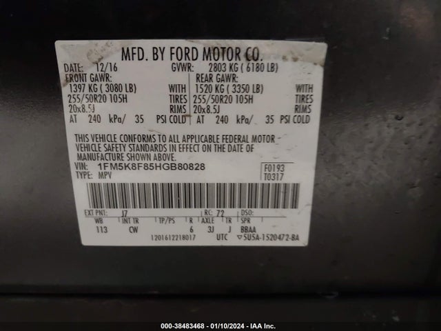 Ford Explorer Limited 2017 1FM5K8F85HGB80828 Image 9
