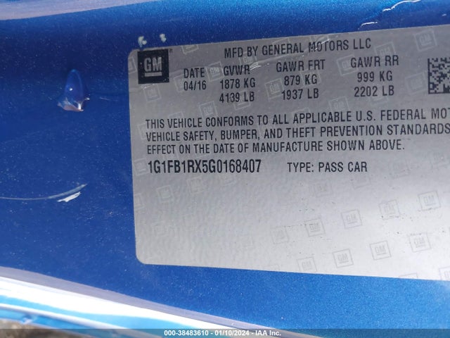 Chevrolet Camaro 1lt 2016 1G1FB1RX5G0168407 Image 9