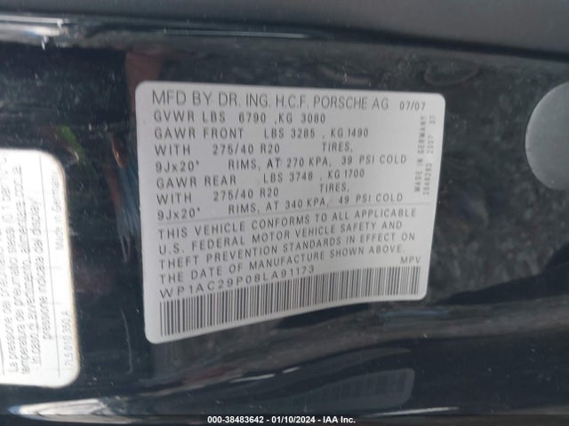 2008 PORSCHE CAYENNE WP1AC29P08LA91173 Photo 8