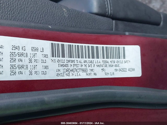 Dodge Durango Sxt Plus Rwd 2019 1C4RDHAG7KC779663 Image 9