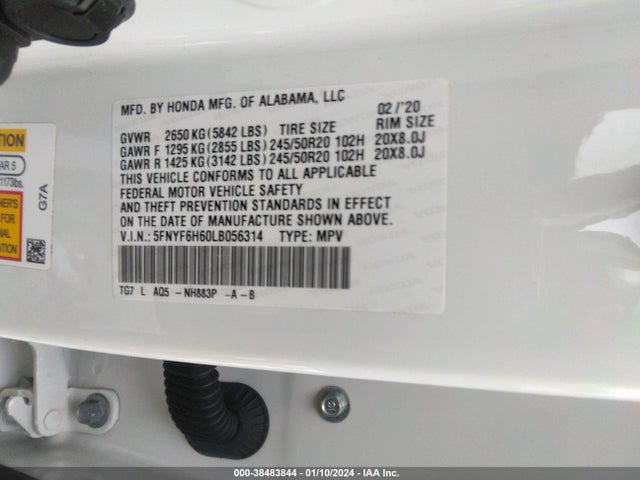 Honda Pilot Awd Touring 7 Passenger 2020 5FNYF6H60LB056314 Image 9
