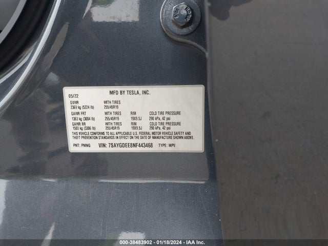 7SAYGDEE8NF443468 Tesla Model Y Long Range Dual Motor All-wheel Drive