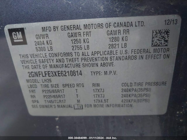 Chevrolet EQUINOX 1LT 2014 2GNFLFE3XE6210814 Image 9