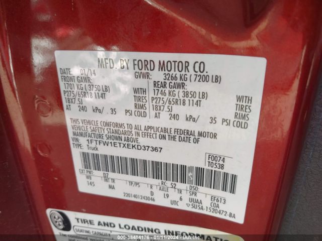 1FTFW1ETXEKD37367 Ford F-150 Xlt