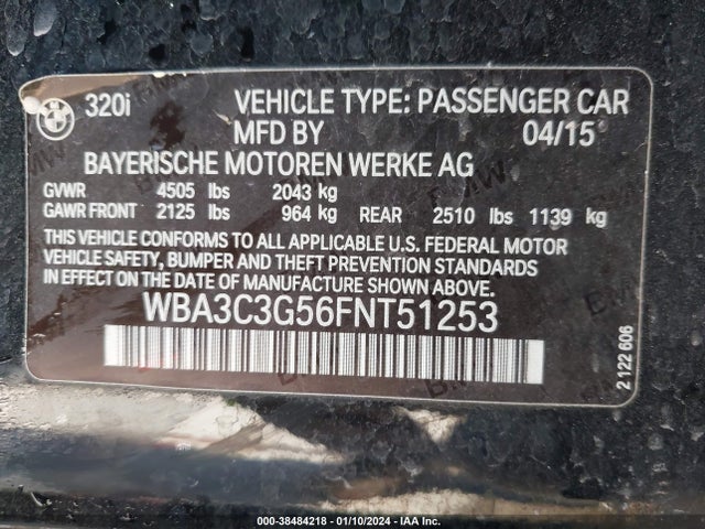 BMW 320i Xdrive 2015 WBA3C3G56FNT51253 Image 9