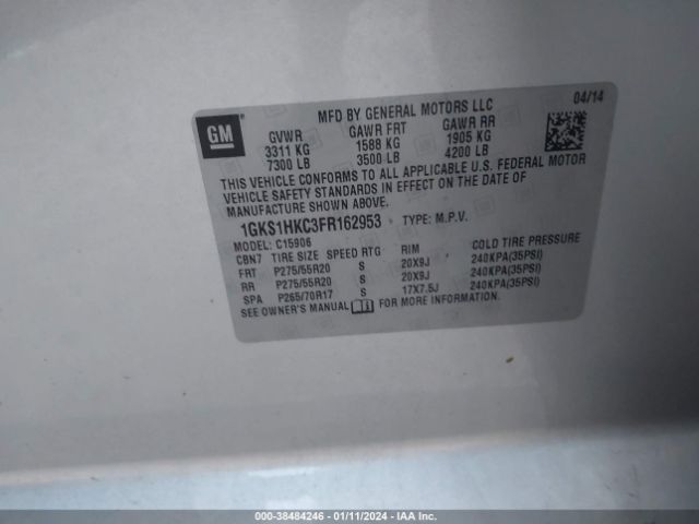 1GKS1HKC3FR162953 GMC Yukon Xl 1500 Slt