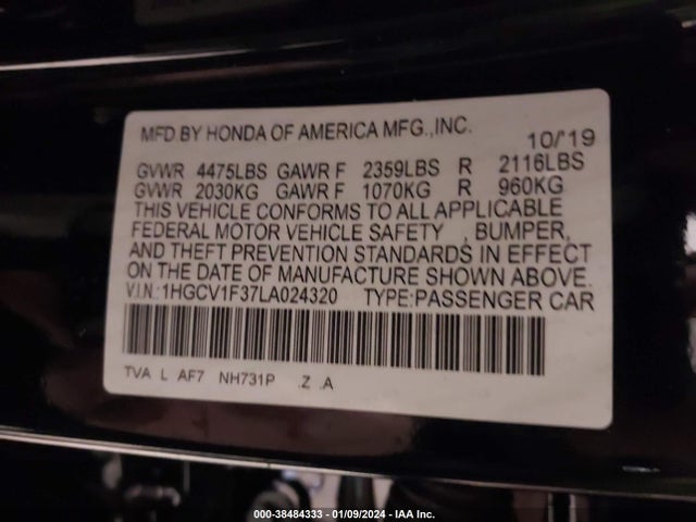 Honda Accord Sport 2020 1HGCV1F37LA024320 Image 9