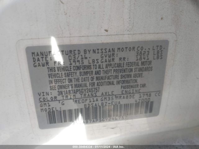 3N1AB7AP5GY246757 Nissan Sentra Fe+ S/s/sl/sr/sv