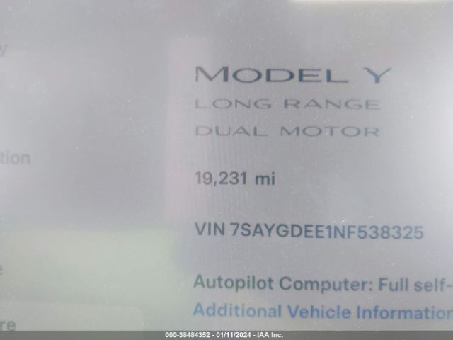 2022 TESLA MODEL Y 7SAYGDEE1NF538325 Photo 6