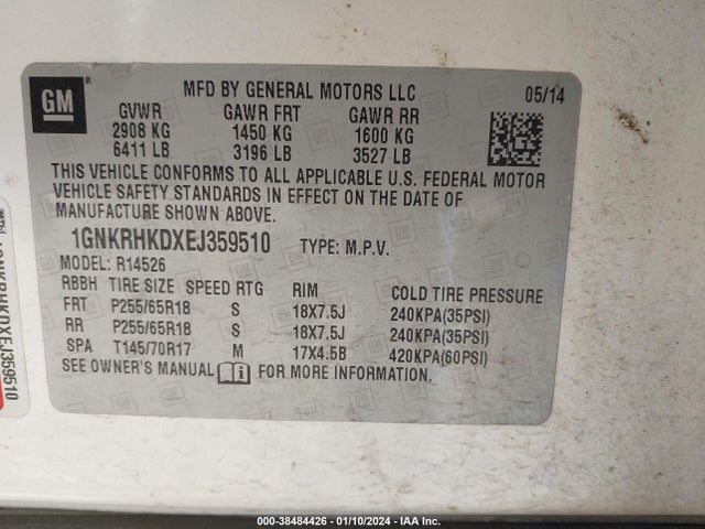 Chevrolet Traverse 2lt 2014 1GNKRHKDXEJ359510 Image 9