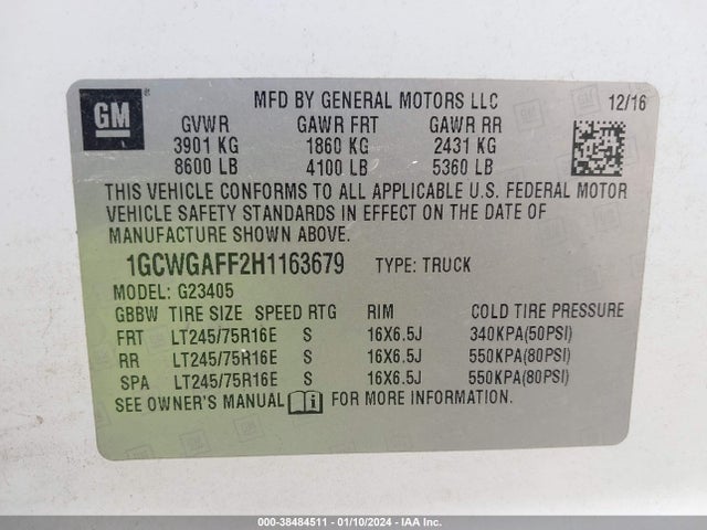 Chevrolet Express 2500 Work Van 2017 1GCWGAFF2H1163679 Image 9