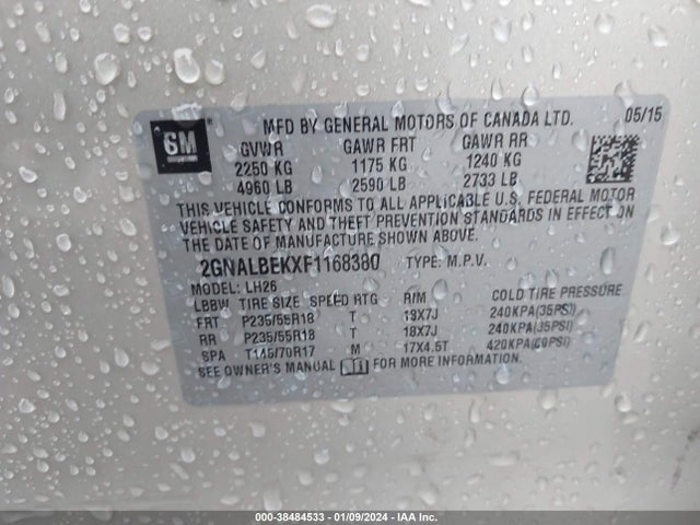 Chevrolet EQUINOX 1LT 2015 2GNALBEKXF1168380 Image 9
