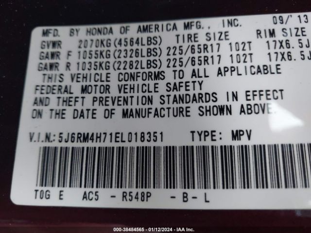 5J6RM4H71EL018351 Honda Cr-v Ex-l