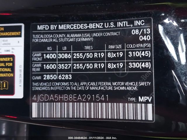 4JGDA5HB8EA291541 Mercedes-Benz Ml 350 4matic