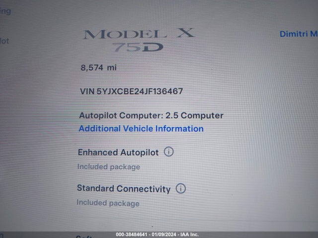 5YJXCBE24JF136467 Tesla Model X 100d/75d/p100d