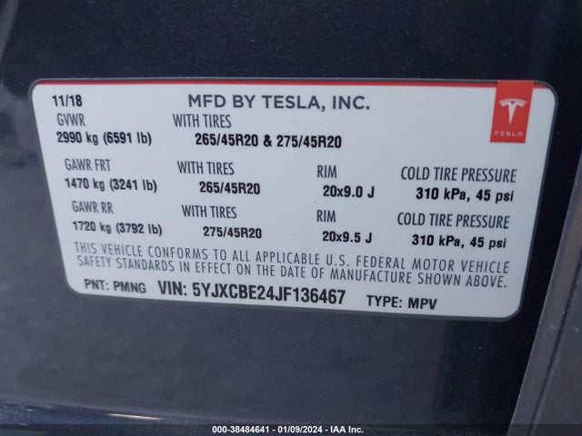 5YJXCBE24JF136467 Tesla Model X 100d/75d/p100d