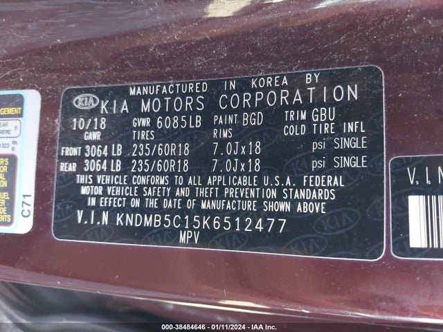 KIA SEDONA EX 2019 KNDMB5C15K6512477 Image 9