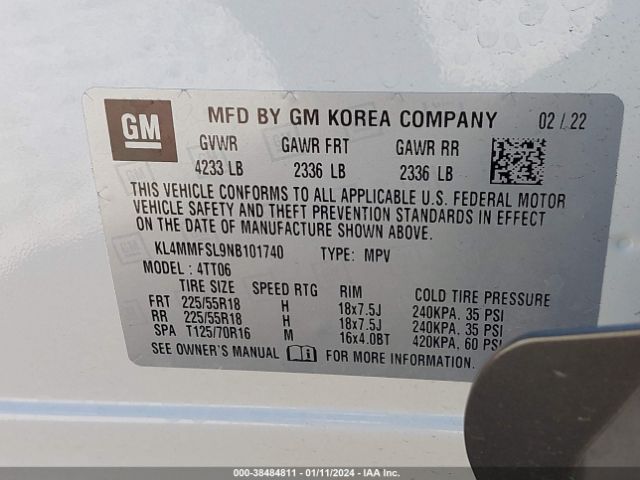 KL4MMFSL9NB101740 Buick Encore Gx Fwd Essence