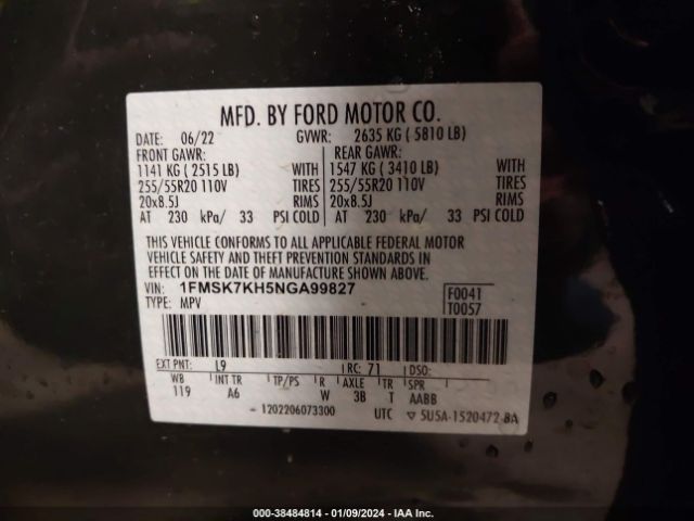 1FMSK7KH5NGA99827 Ford Explorer St-line