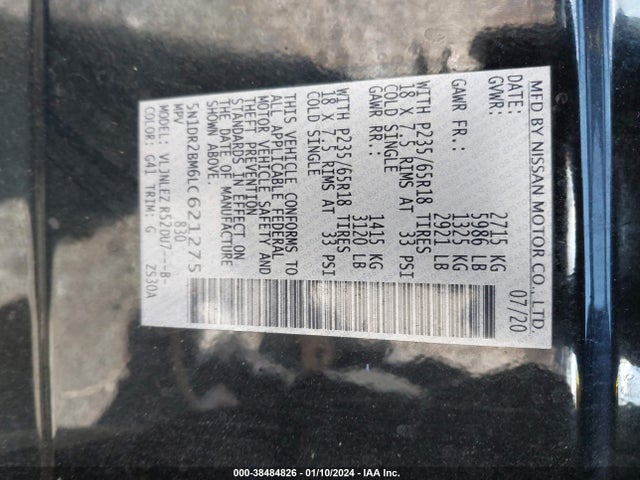 Nissan Pathfinder Sv 4wd 2020 5N1DR2BM6LC621275 Image 9