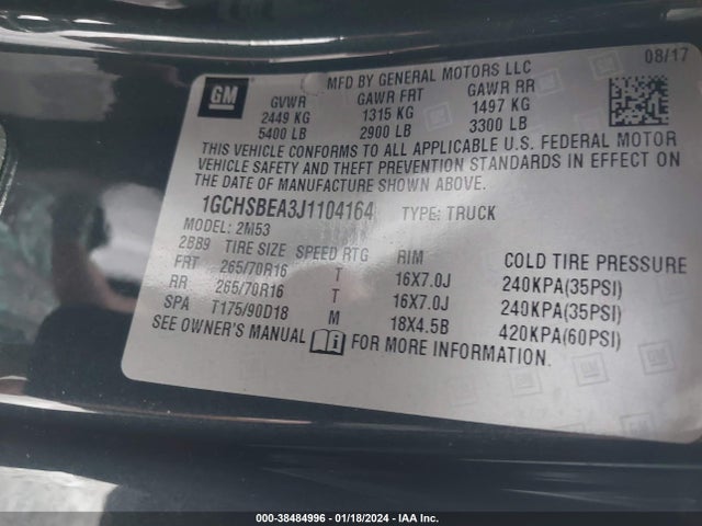 Chevrolet Colorado Wt 2018 1GCHSBEA3J1104164 Image 9