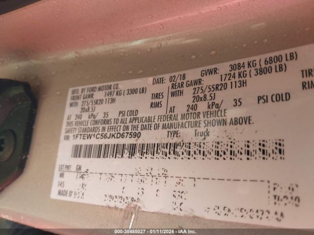 1FTEW1C56JKD67590 Ford F-150 Lariat