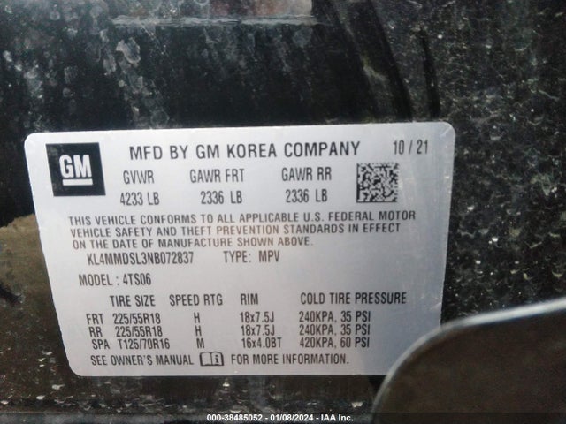 KL4MMDSL3NB072837 Buick Encore Gx Fwd Select