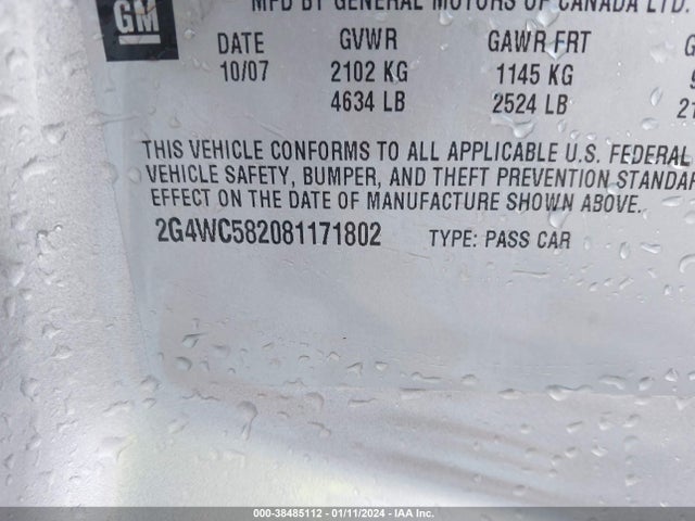2008 BUICK LACROSSE CX VIN: 2G4WC582081171802