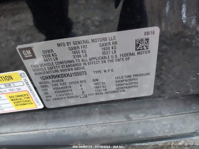 Chevrolet Traverse 2lt 2017 1GNKRHKDXHJ155973 Image 9