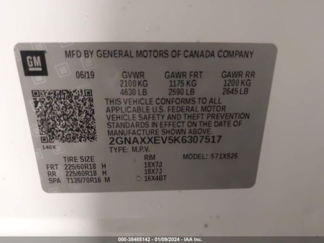 2019 CHEVROLET EQUINOX 2GNAXXEV5K6307517 Photo 8