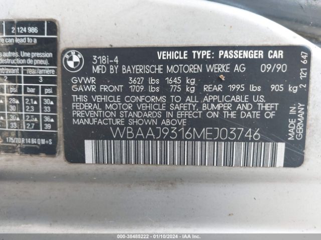 1991 BMW 318 WBAAJ9316MEJ03746 Photo 8