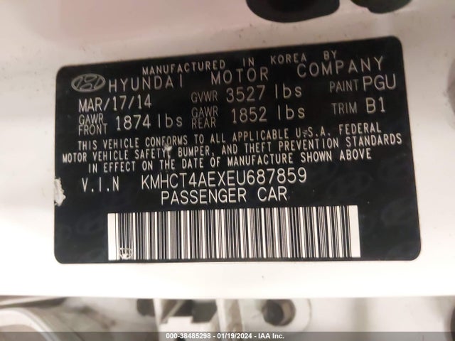 2014 HYUNDAI ACCENT GLS VIN: KMHCT4AEXEU687859