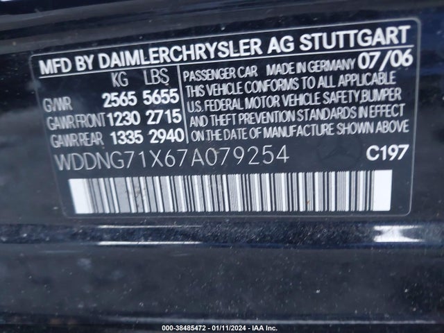 2007 MERCEDES-BENZ S 550 VIN: WDDNG71X67A079254