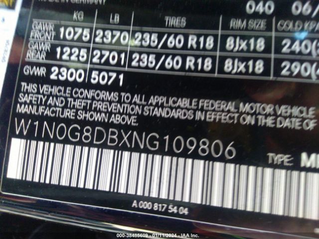 W1N0G8DBXNG109806 Mercedes-Benz Glc 300 Suv