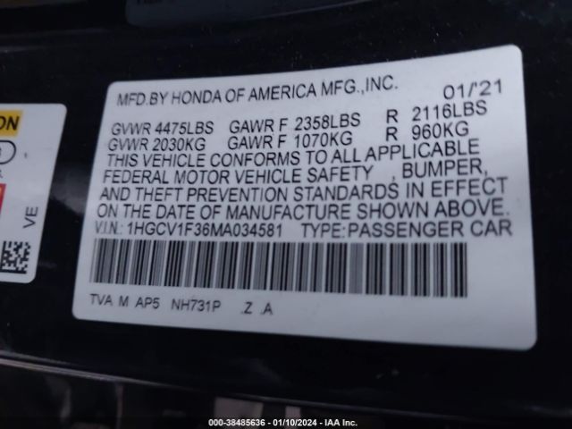 1HGCV1F36MA034581 Honda Accord Sport