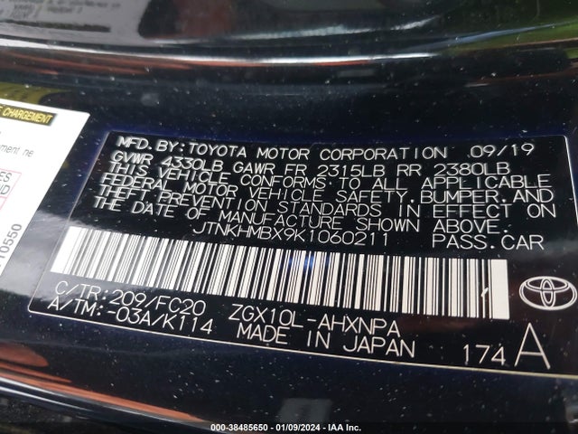 2019 TOYOTA C-HR LE VIN: JTNKHMBX9K1060211