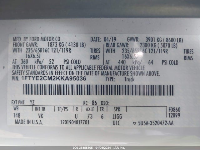 Ford Transit-150 2019 1FTYE2CM2KKA95036 Image 9