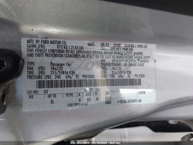 2013 FORD FOCUS SE VIN: 1FADP3K27DL136603