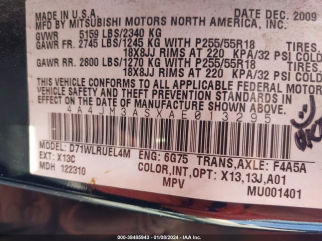 2010 MITSUBISHI ENDEAVOR 4A4JM3ASXAE013295 Photo 8