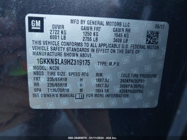 1GKKNSLA9HZ319175 GMC Acadia Sle-2