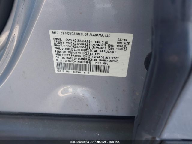 5FNYF5H1XKB031045 Honda PILOT LX