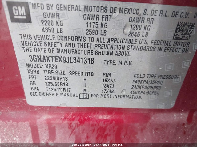 Chevrolet EQUINOX LT 2018 3GNAXTEX9JL341318 Image 9