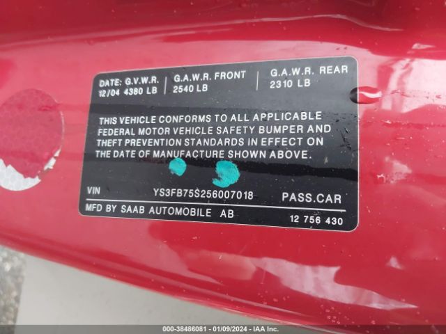 2005 SAAB 9-3 YS3FB75S256007018 Photo 8