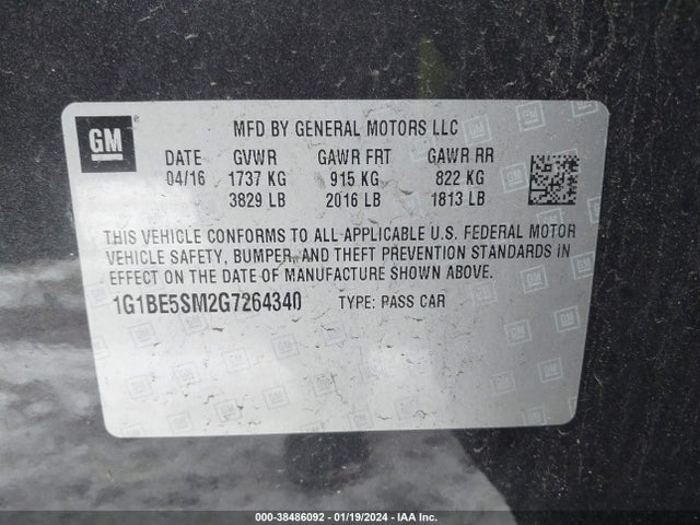 Chevrolet Cruze Lt Auto 2016 1G1BE5SM2G7264340 Image 9