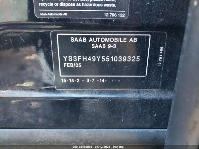 2005 SAAB 9-3 YS3FH49Y551039325 Photo 8