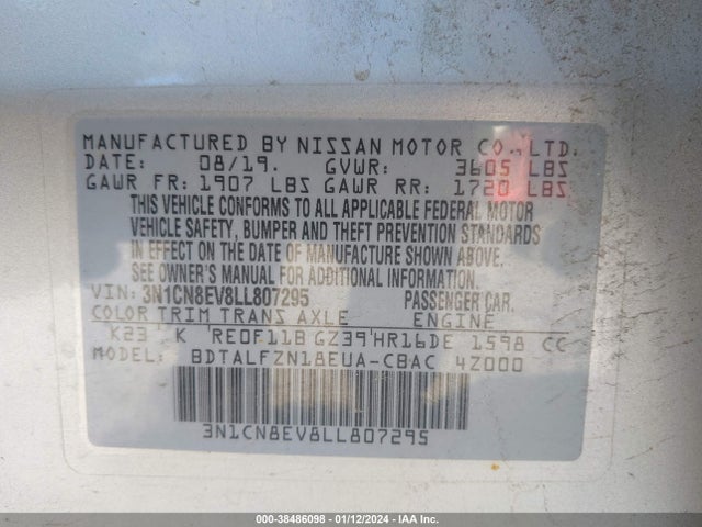 Nissan Versa Sv Xtronic Cvt 2020 3N1CN8EV8LL807295 Image 9