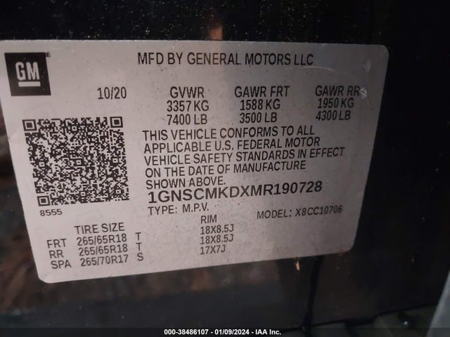 Chevrolet Tahoe 2wd Ls 2021 1GNSCMKDXMR190728 Image 9