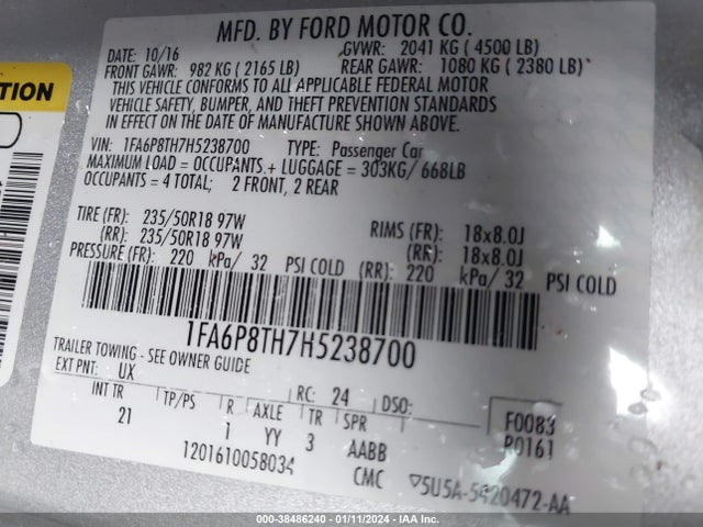 Ford Mustang Ecoboost 2017 1FA6P8TH7H5238700 Image 9